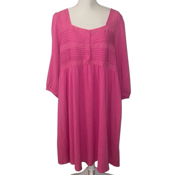 Torrid Pink Mini Rayon‎ Slub Pintuck Neck Skater Dress Size 2X (18-20) NWT - Picture 2 of 14